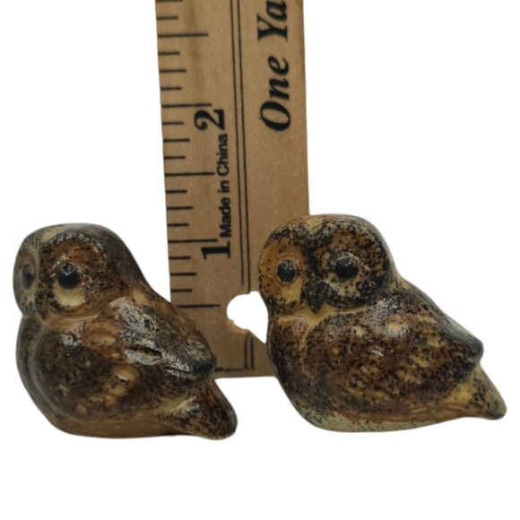 Napcoware Import Miniature Owls Vintage 60s Ceramic Speckled Stoneware Figurine - Picture 14 of 15